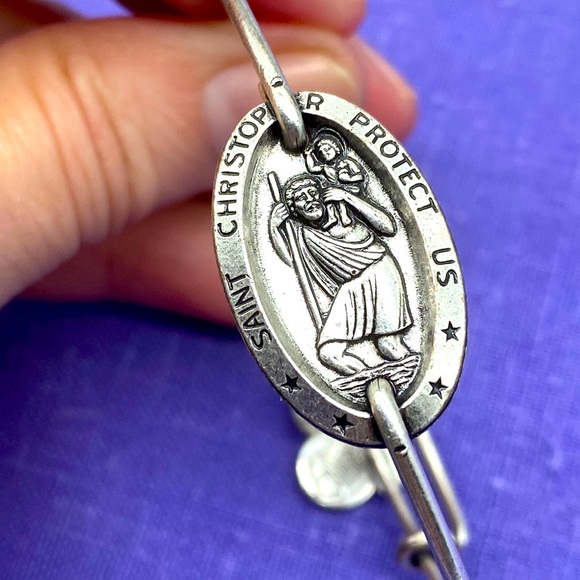 Vintage Alex & Ani silver toned religious bracelet with St. Christopher π - Picture 1 of 8